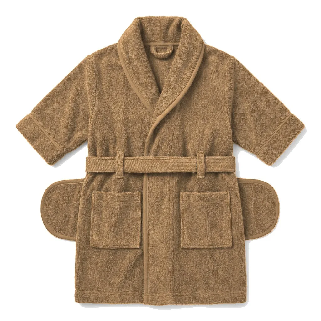 Camel Dog Terry Bath Robe flat lay — wholesale pet apparel, design render