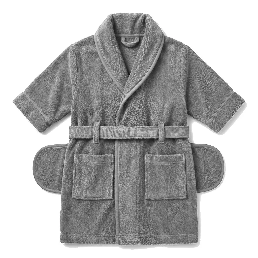 Charcoal Grey Dog Terry Bath Robe flat lay — wholesale pet apparel, design render