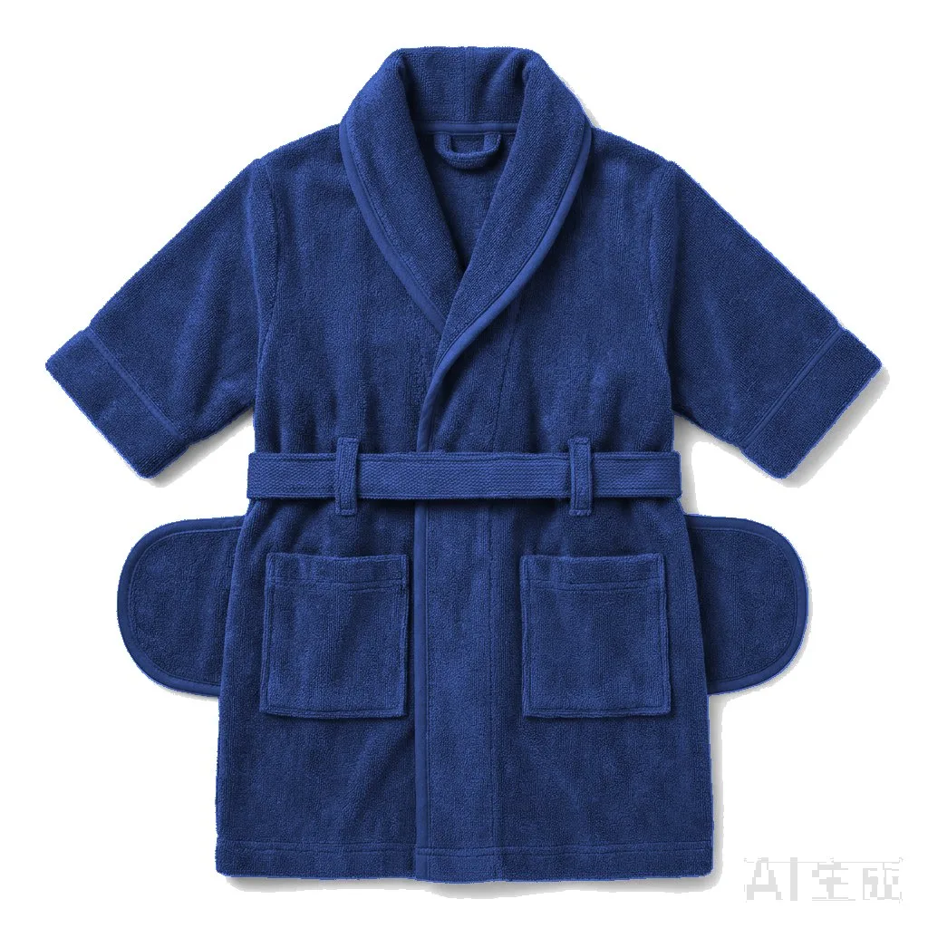 Navy Dog Terry Bath Robe flat lay — wholesale pet apparel, design render