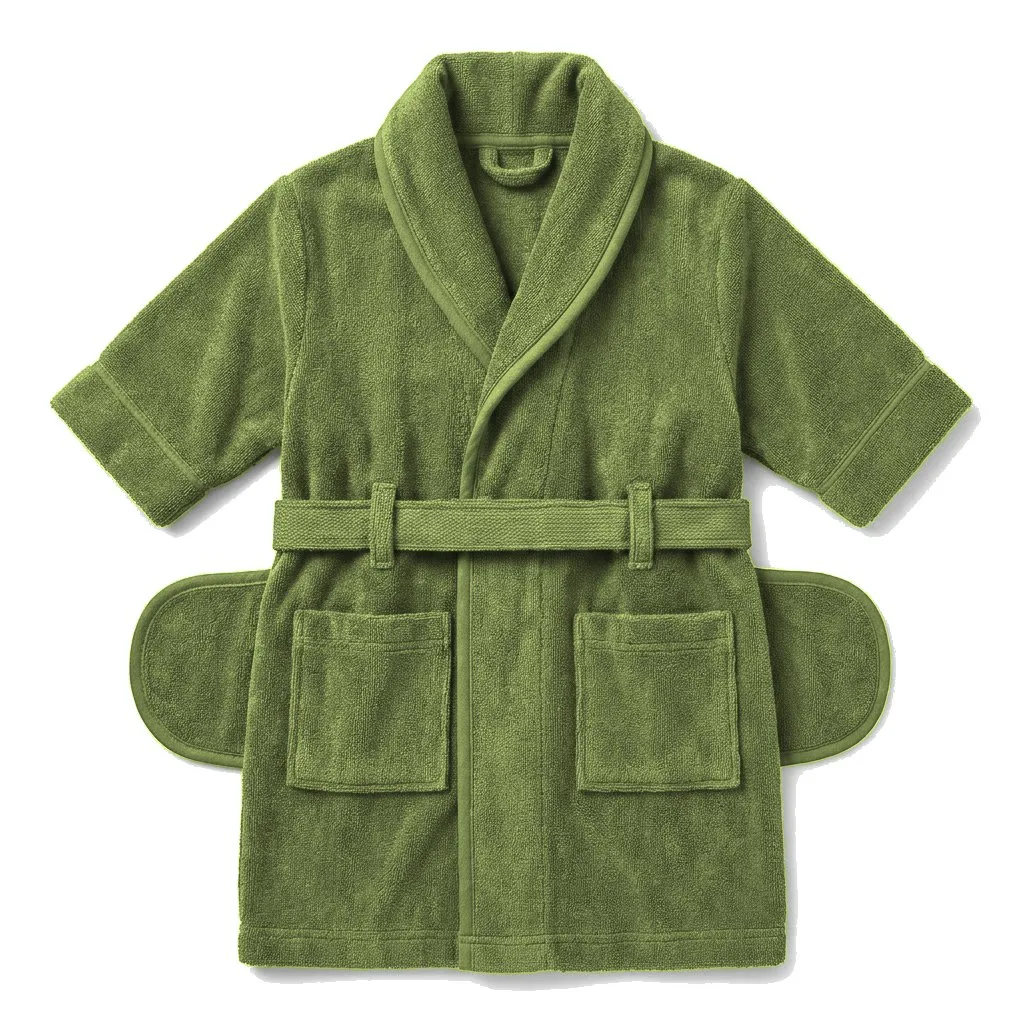 Olive Dog Terry Bath Robe flat lay — wholesale pet apparel, design render