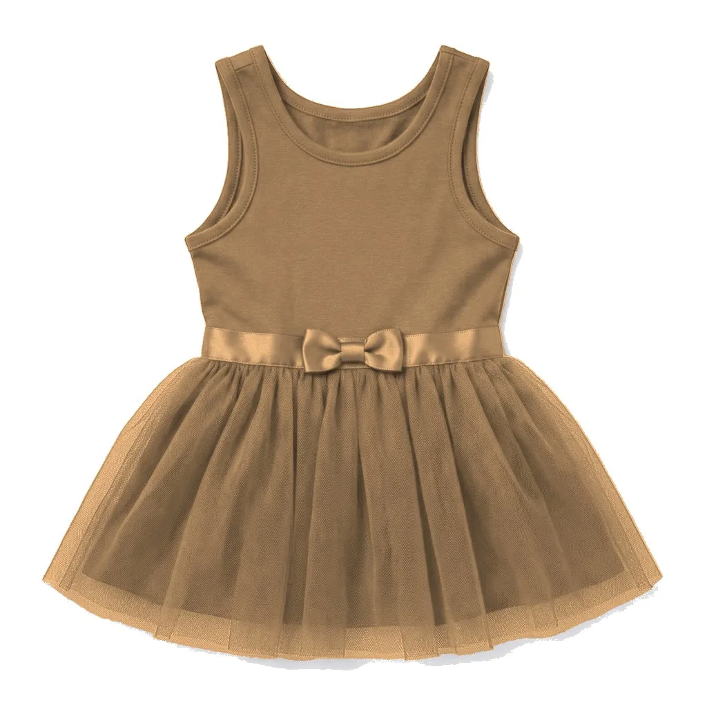 Camel Dog Tulle Party Dress flat lay — wholesale pet apparel, design render