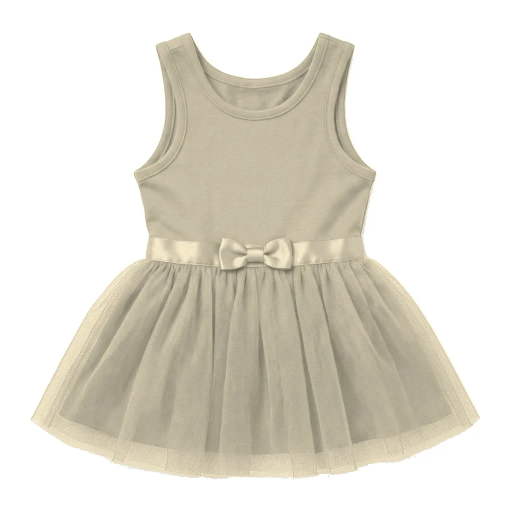 Cream Dog Tulle Party Dress flat lay — wholesale pet apparel, design render