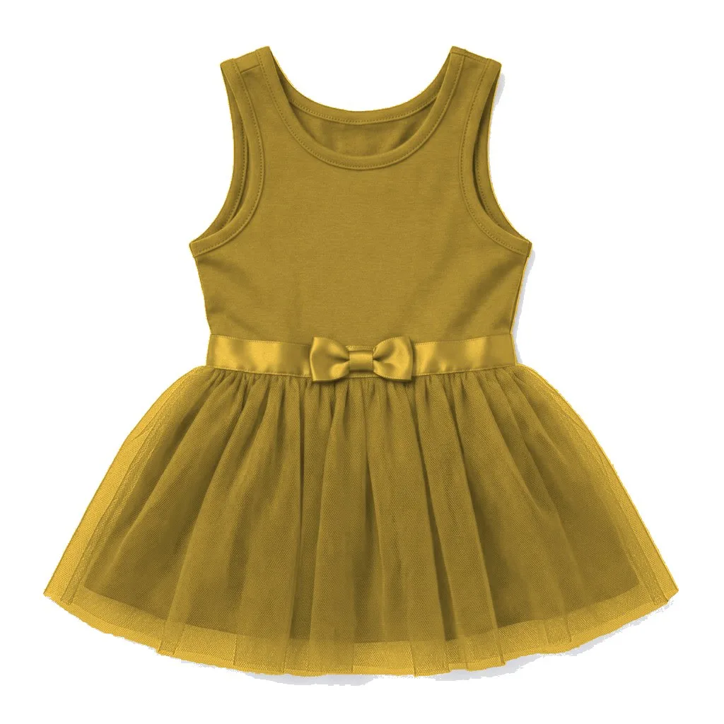 Mustard Dog Tulle Party Dress flat lay — wholesale pet apparel, design render