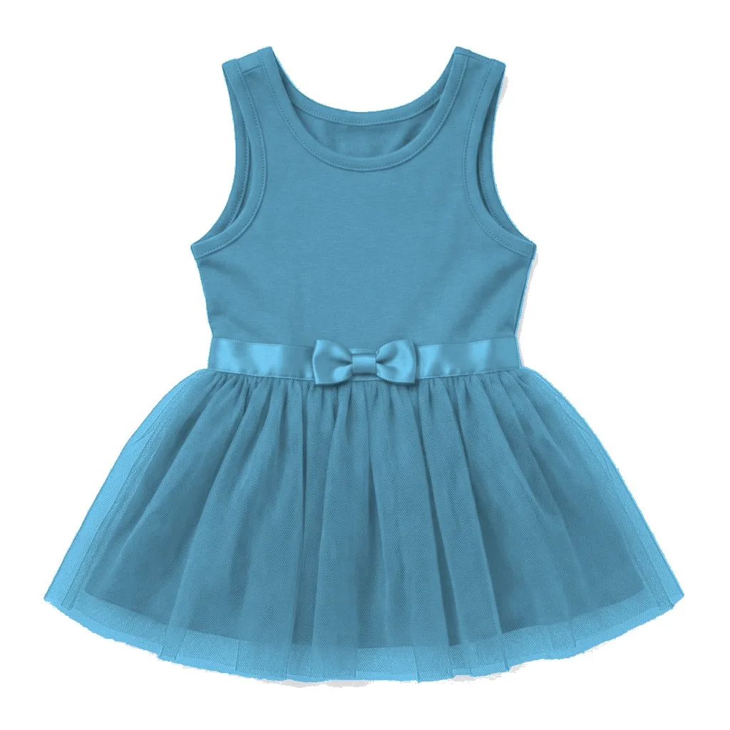 Sky Blue Dog Tulle Party Dress flat lay — wholesale pet apparel, design render