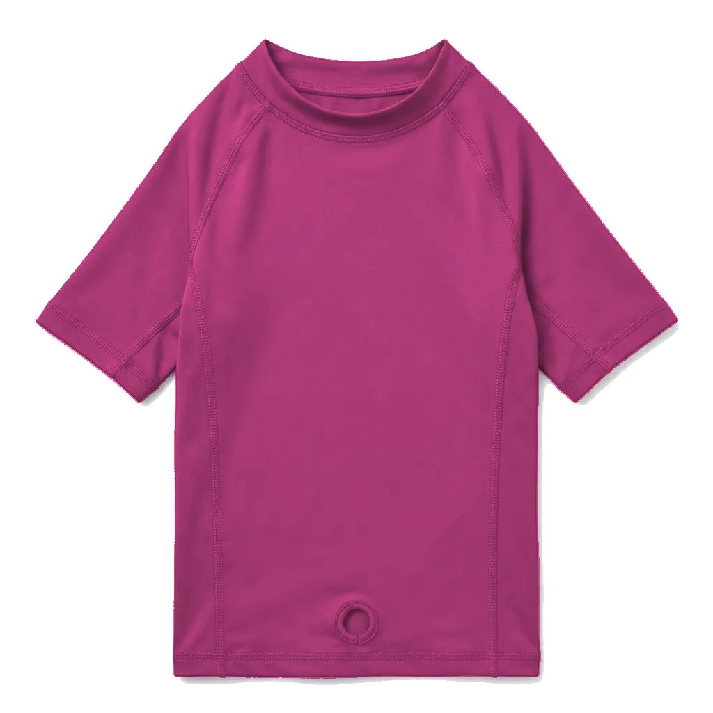 Hot Pink Dog UPF Swim Shirt flat lay — wholesale pet apparel, design render