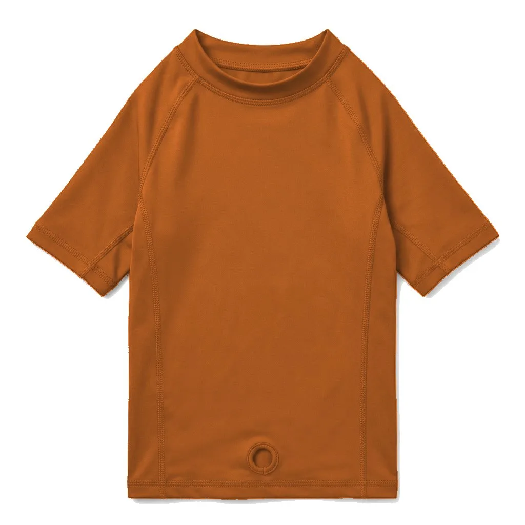 Orange Dog UPF Swim Shirt flat lay — wholesale pet apparel, design render