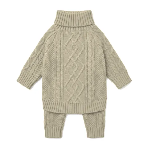 Cream Dog Cable Turtleneck Knit