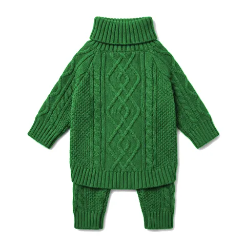 Forest Green Dog Cable Turtleneck Knit