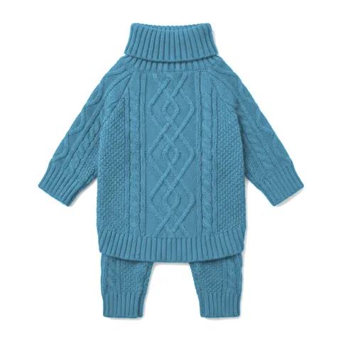 Sky Blue Dog Cable Turtleneck Knit