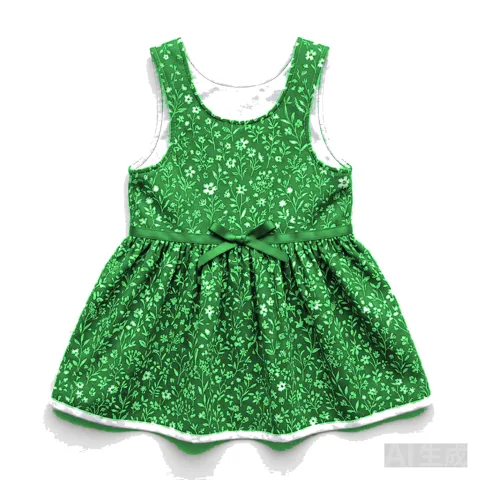 Forest Green Dog Floral Summer Dress