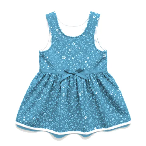 Sky Blue Dog Floral Summer Dress