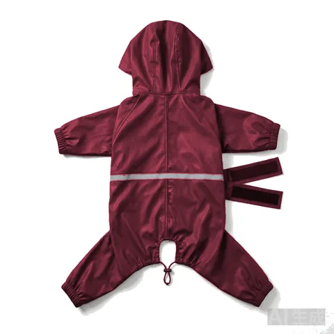 Burgundy Dog Four-Leg Waterproof Raincoat