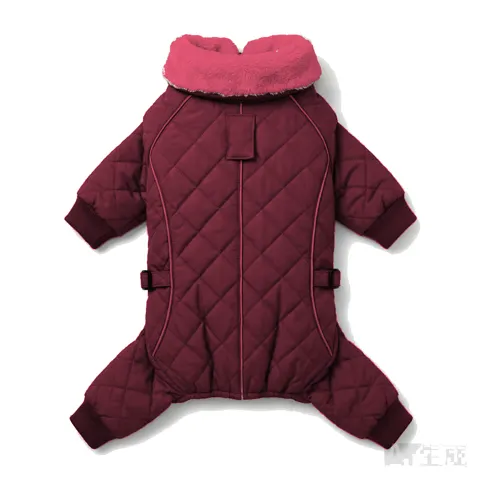 Burgundy Dog Fur-Collar Quilted Coat