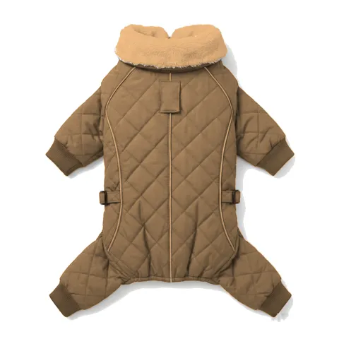 Camel Dog Fur-Collar Quilted Coat