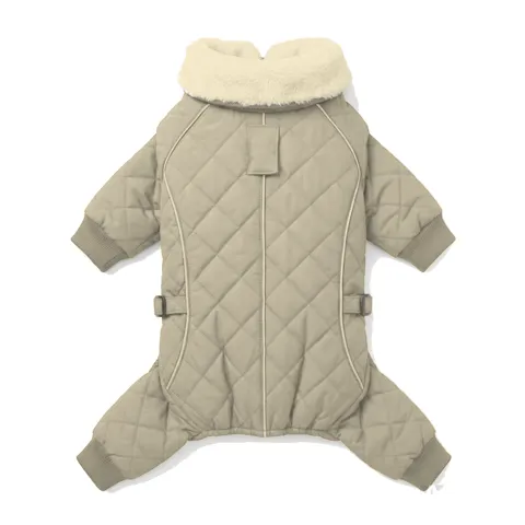 Cream Dog Fur-Collar Quilted Coat