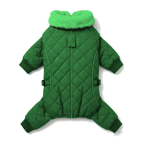 Forest Green Dog Fur-Collar Quilted Coat