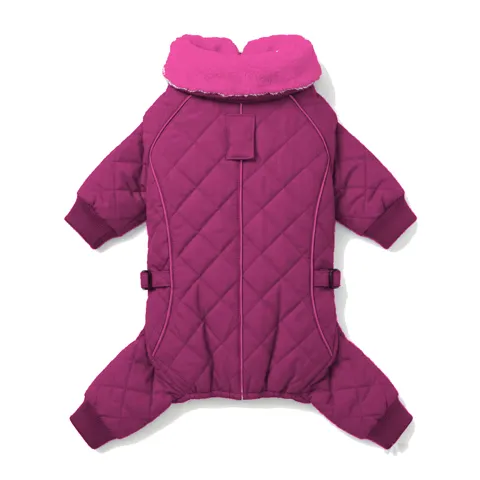 Hot Pink Dog Fur-Collar Quilted Coat
