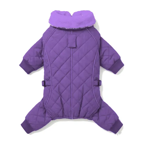 Lavender Dog Fur-Collar Quilted Coat