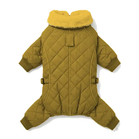 Mustard Dog Fur-Collar Quilted Coat