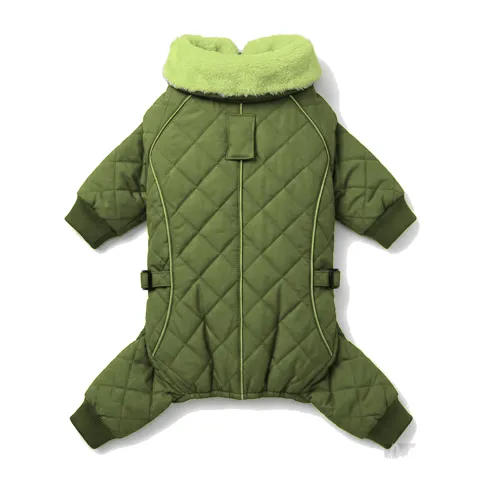 Olive Dog Fur-Collar Quilted Coat