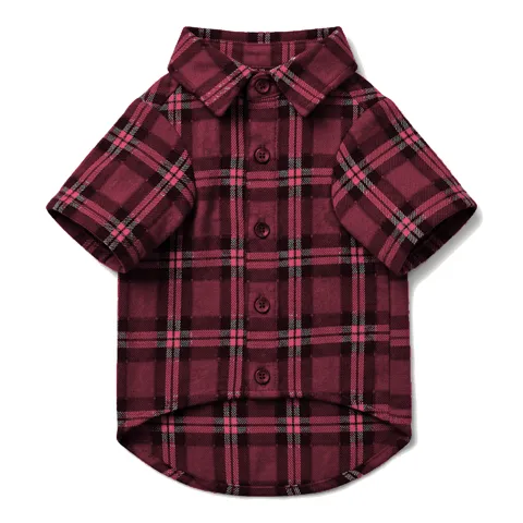 Burgundy Dog Plaid Flannel Shirt
