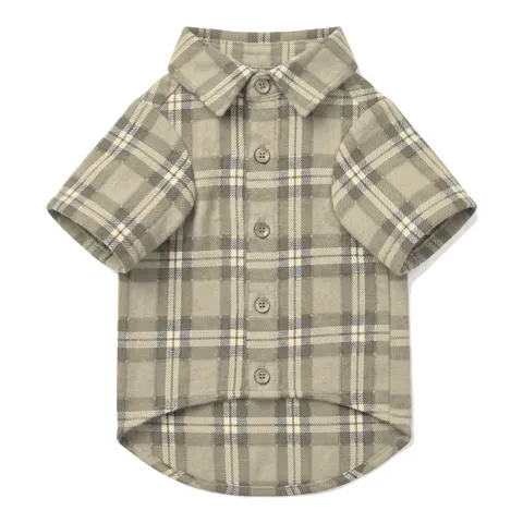 Cream Dog Plaid Flannel Shirt