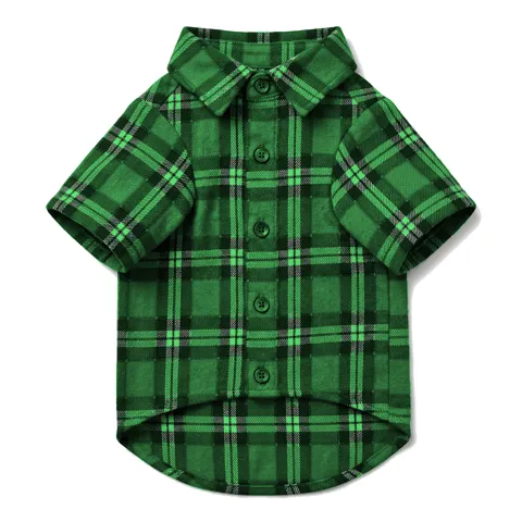 Forest Green Dog Plaid Flannel Shirt