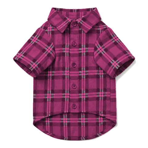 Hot Pink Dog Plaid Flannel Shirt