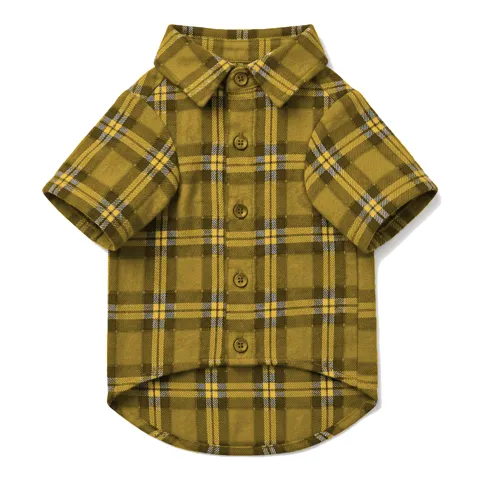 Mustard Dog Plaid Flannel Shirt
