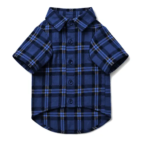 Navy Dog Plaid Flannel Shirt