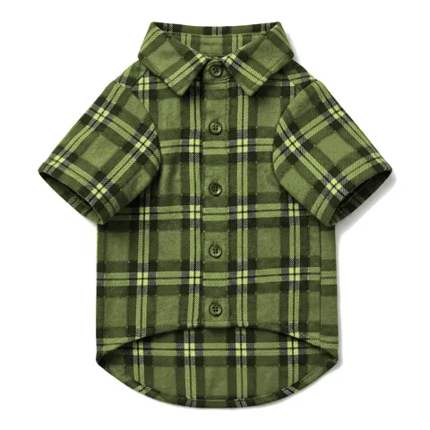 Olive Dog Plaid Flannel Shirt