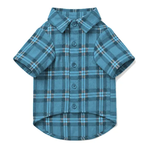 Sky Blue Dog Plaid Flannel Shirt