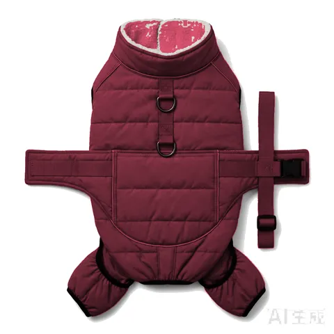Burgundy Dog Padded Walking Coat with Harness