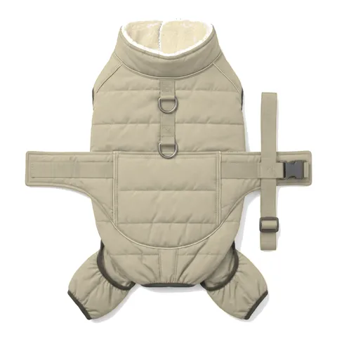 Cream Dog Padded Walking Coat with Harness